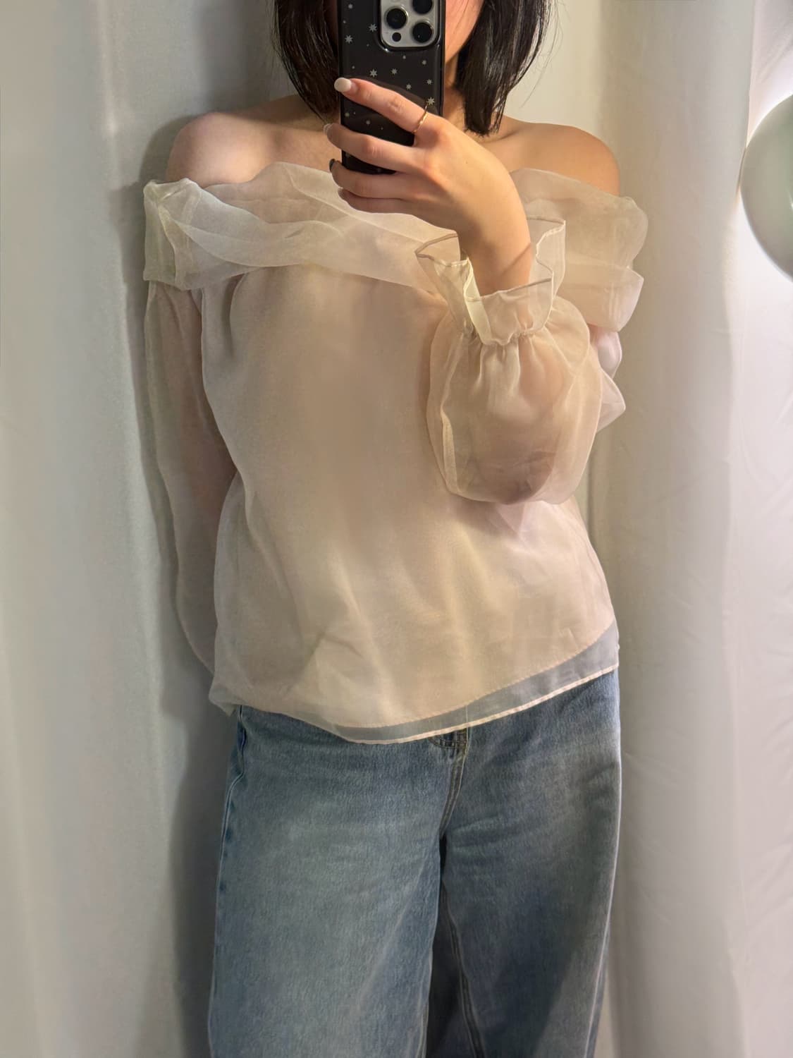 organza 소재 오프숄더 블라우스 상품이미지2