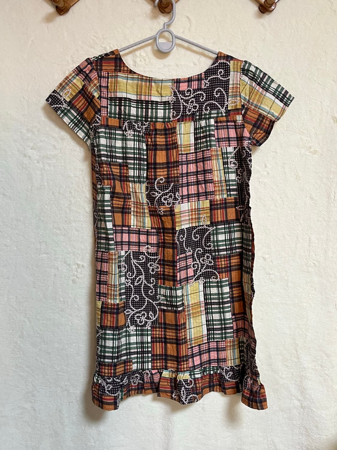 빈티지 모리걸 체크 패치무늬 반팔 원피스 상품이미지2