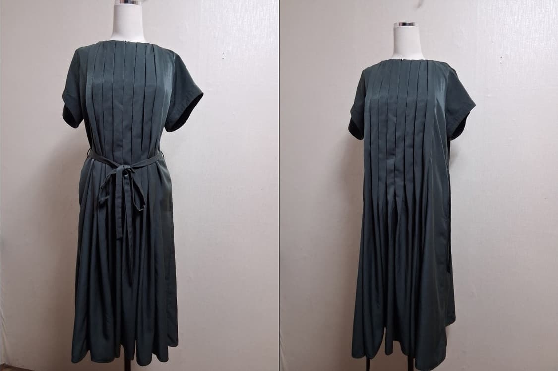 일본브랜드 espace de calma 다크그린 핀턱주름롱원피스 고품질  상품이미지1