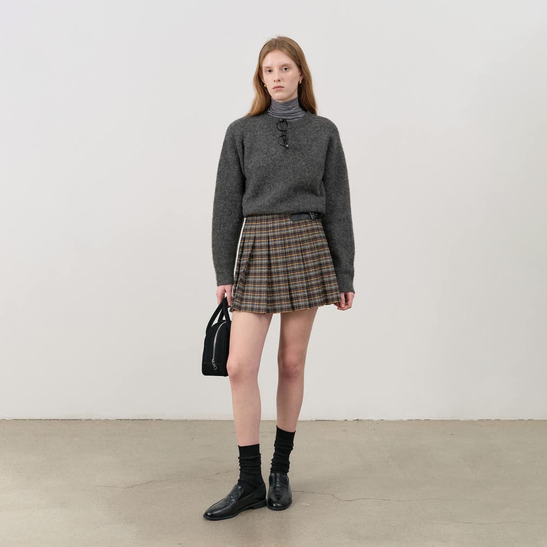 던스트 PLEATS MINI CHECK SKIRT NAVY CHECK 상품이미지2