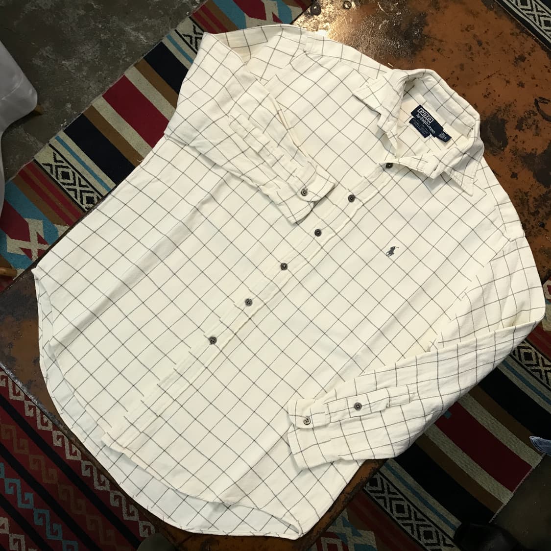 폴로랄프로렌 크림 아이보리 체크 도톰한 코튼 셔츠 남성 105 사이즈 상품이미지2