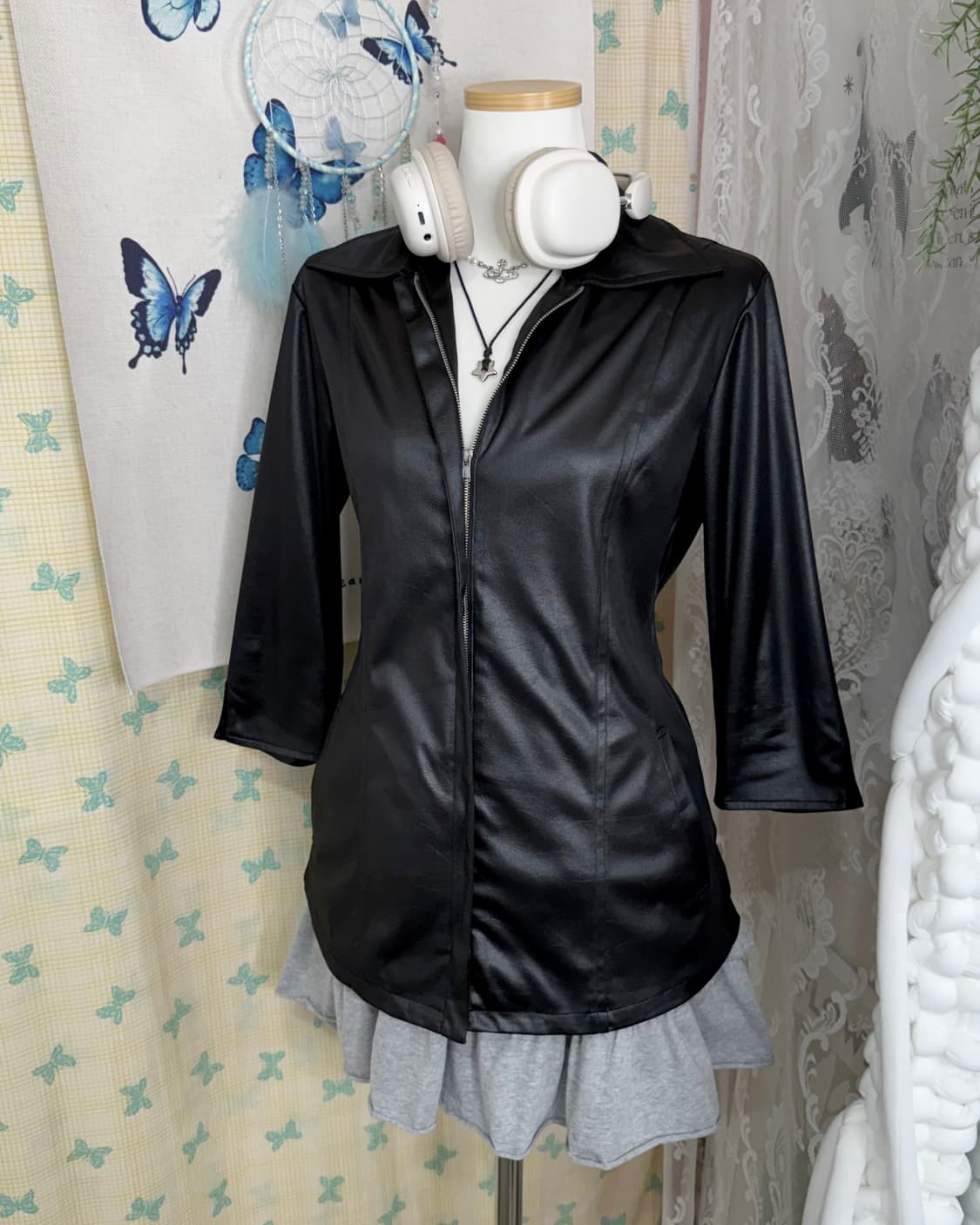 블랙 레더 무드 집업 셔츠 상품이미지3