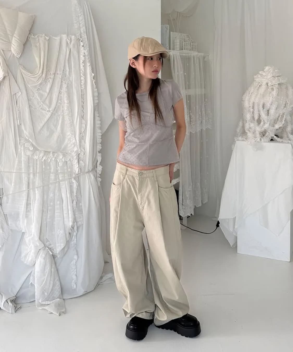 도트 홀터 레이어드 반팔 상품이미지3