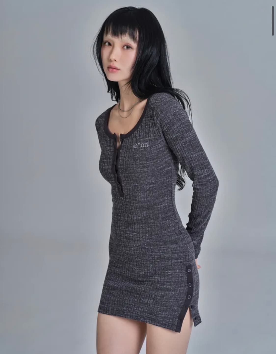 ason 애즈온 LIBBED COMBI MINI DRESS 차콜 상품이미지3