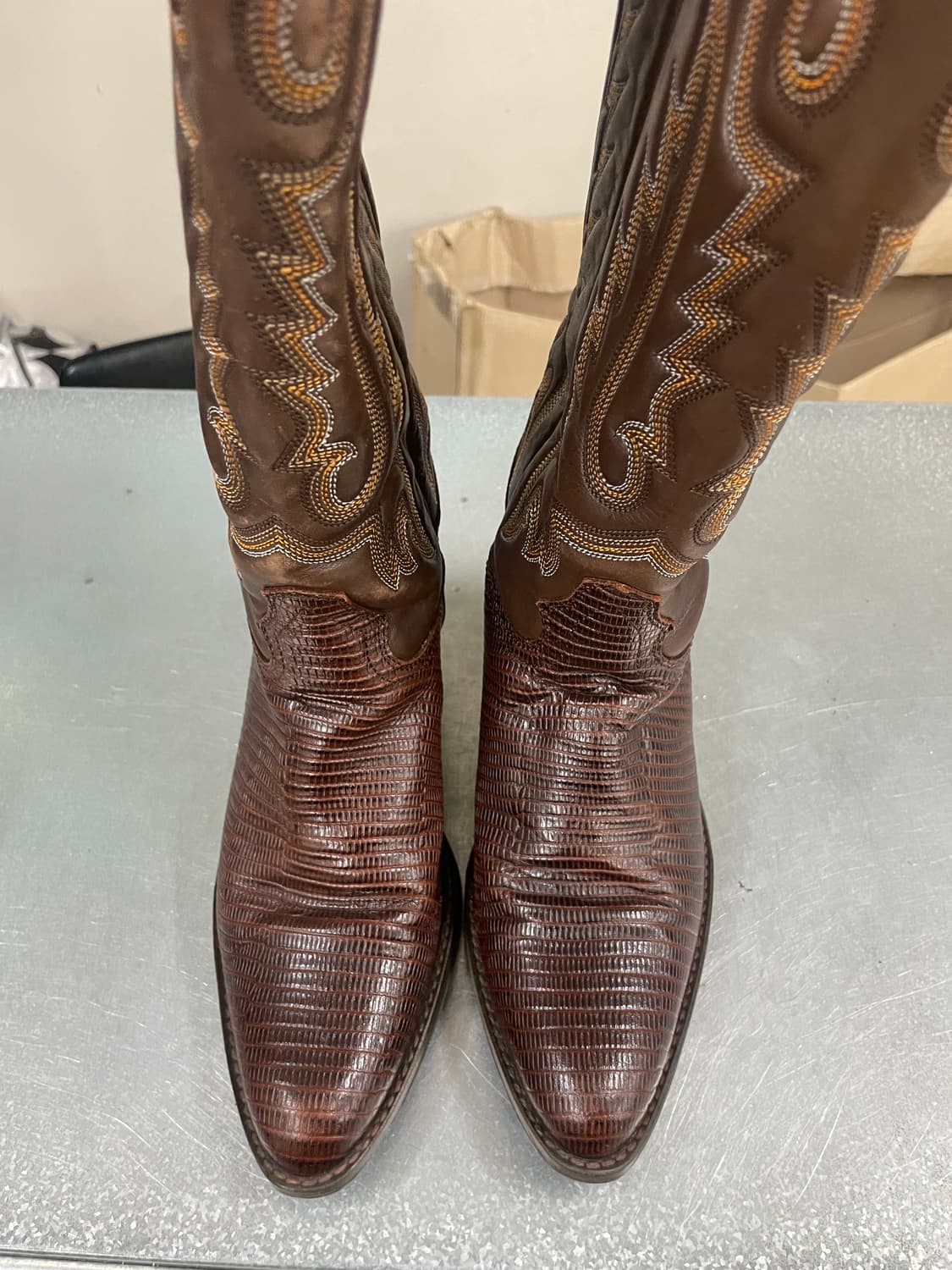 산초 브라운 가죽 웨스턴 카우보이 부츠 EU38 상품이미지5