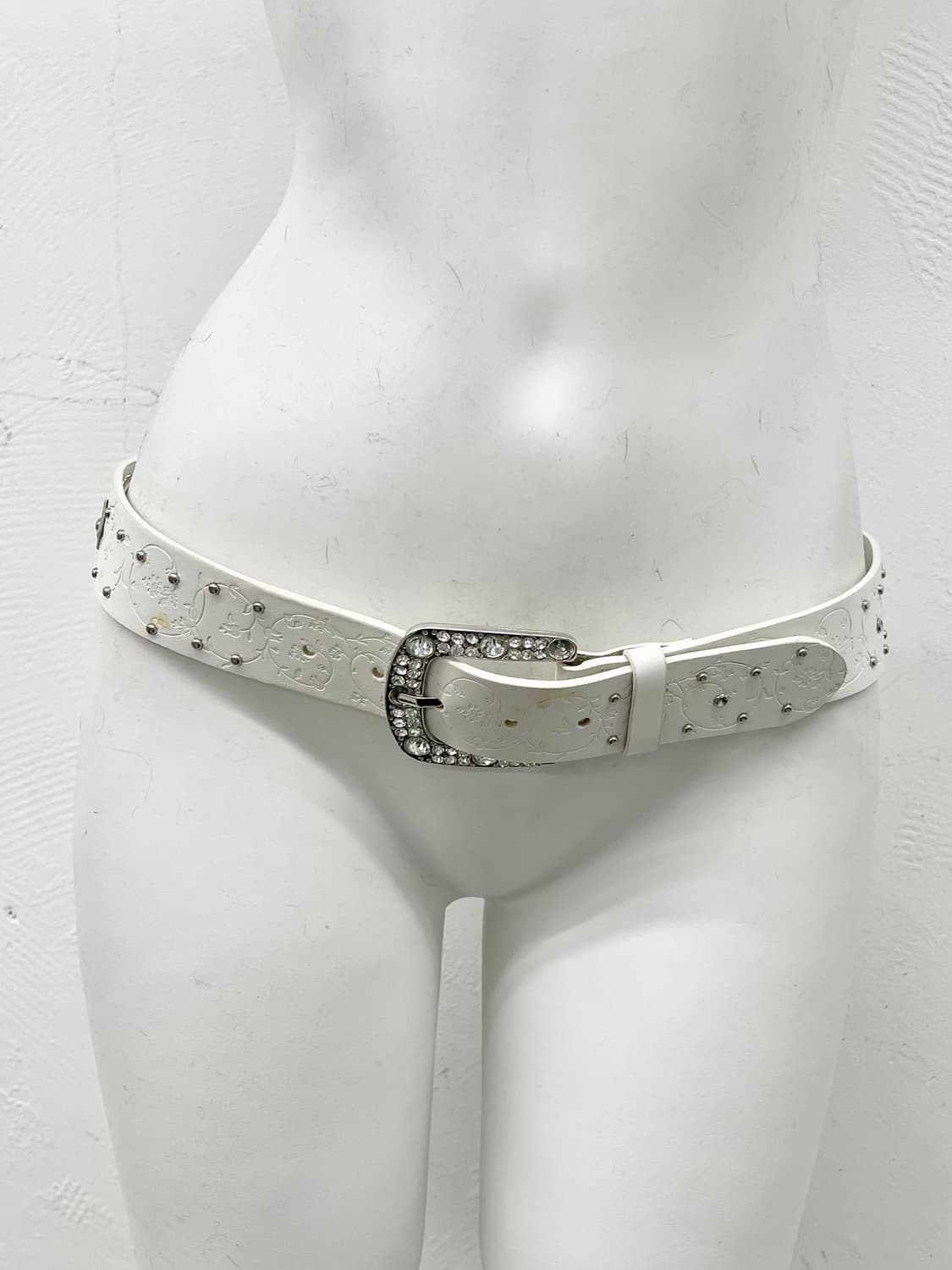 리얼레더 화이트페어리 큐빅 버클 벨트 상품이미지4