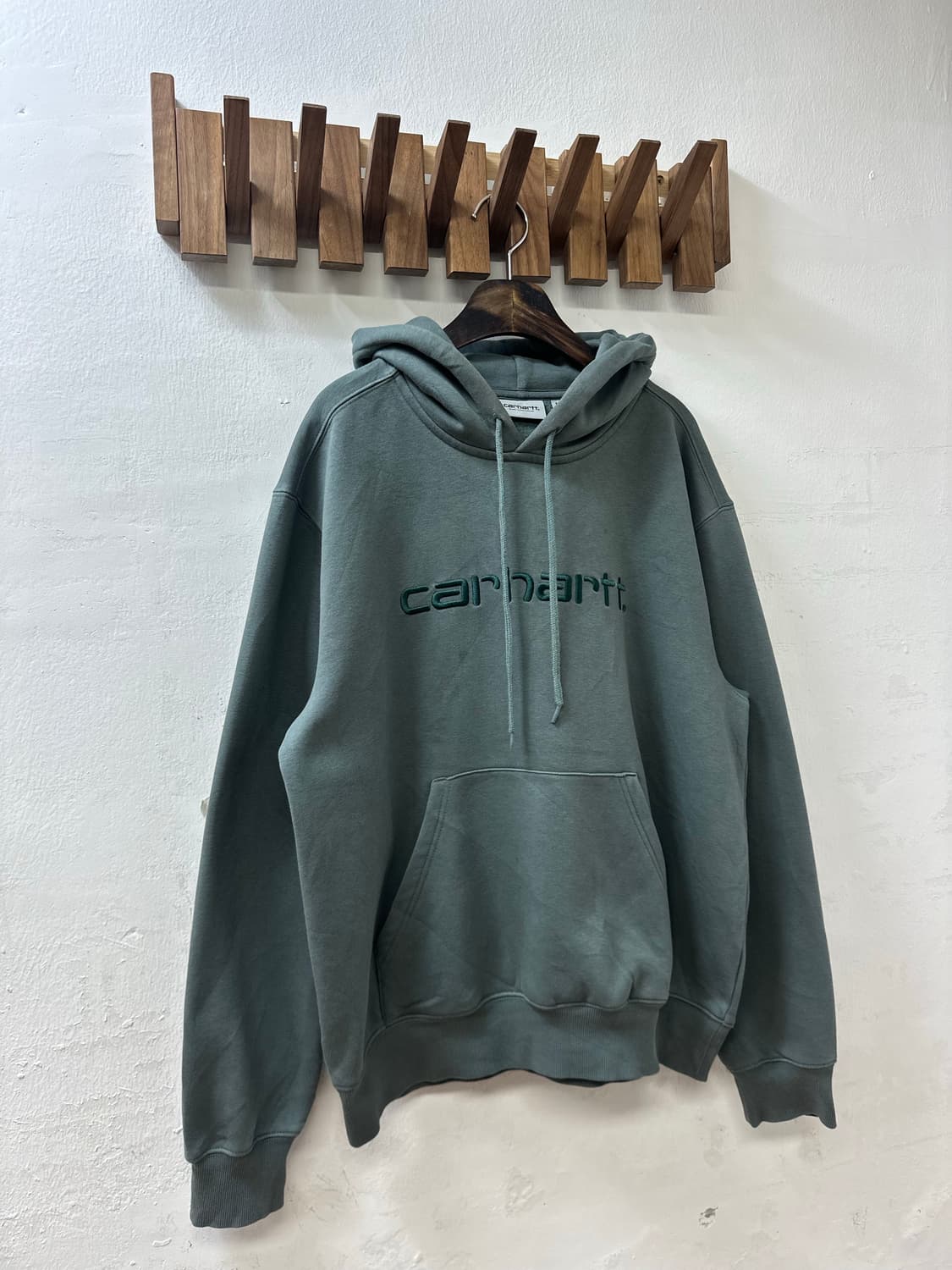 Carhartt WIP 칼하트 로고 자수 기모 후드 스웨트셔츠 다크그린 상품이미지3