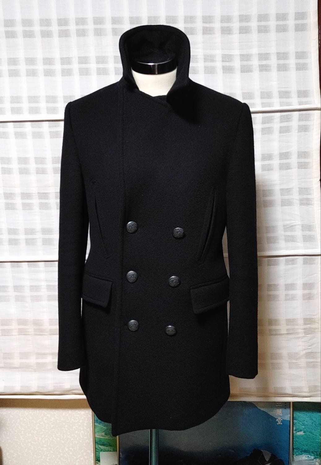 (한섬) 타임 옴므 검정 더블 코트 100  / 캐시미어 블렌디드 상품이미지4