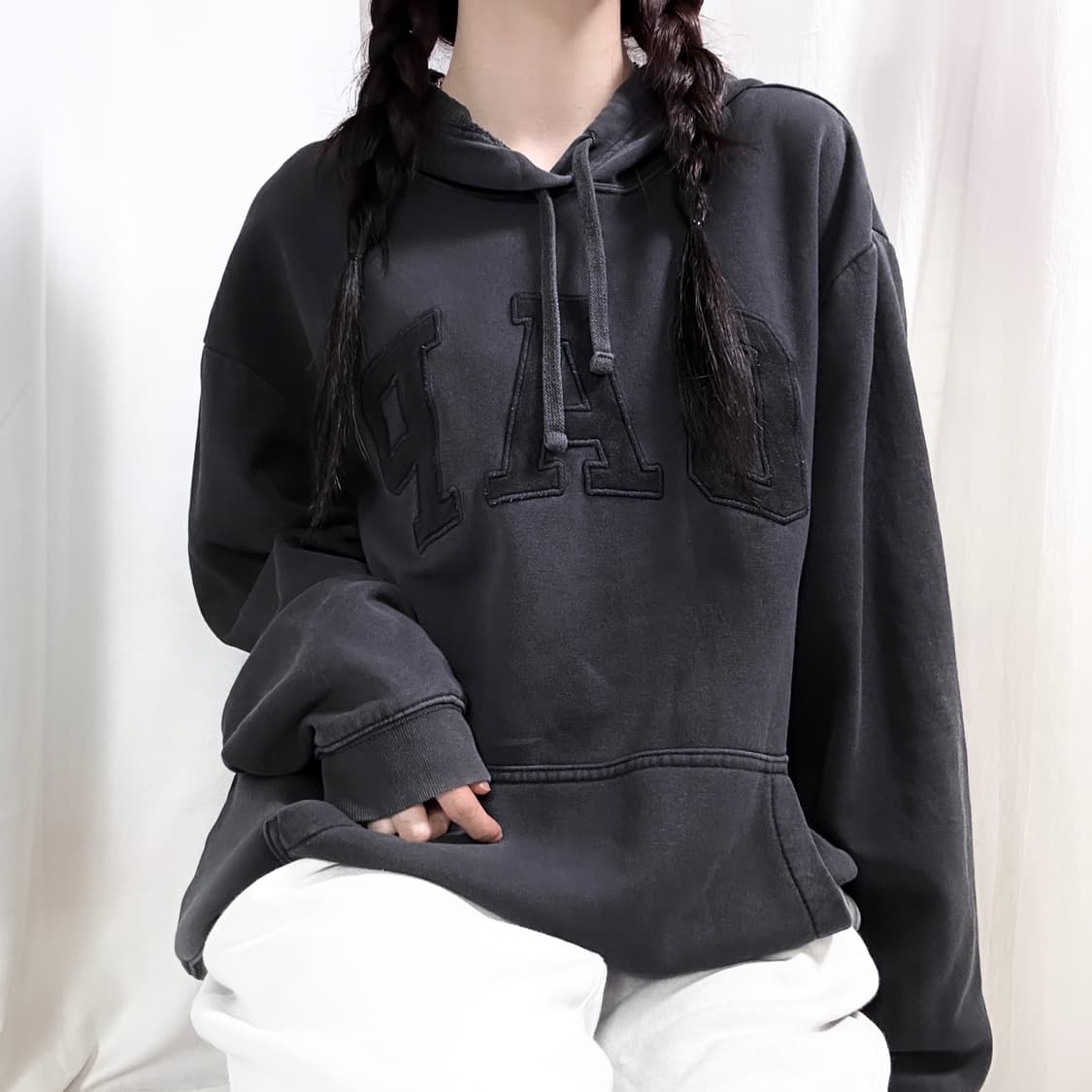 갭 차콜 빅로고 후드 상품이미지2