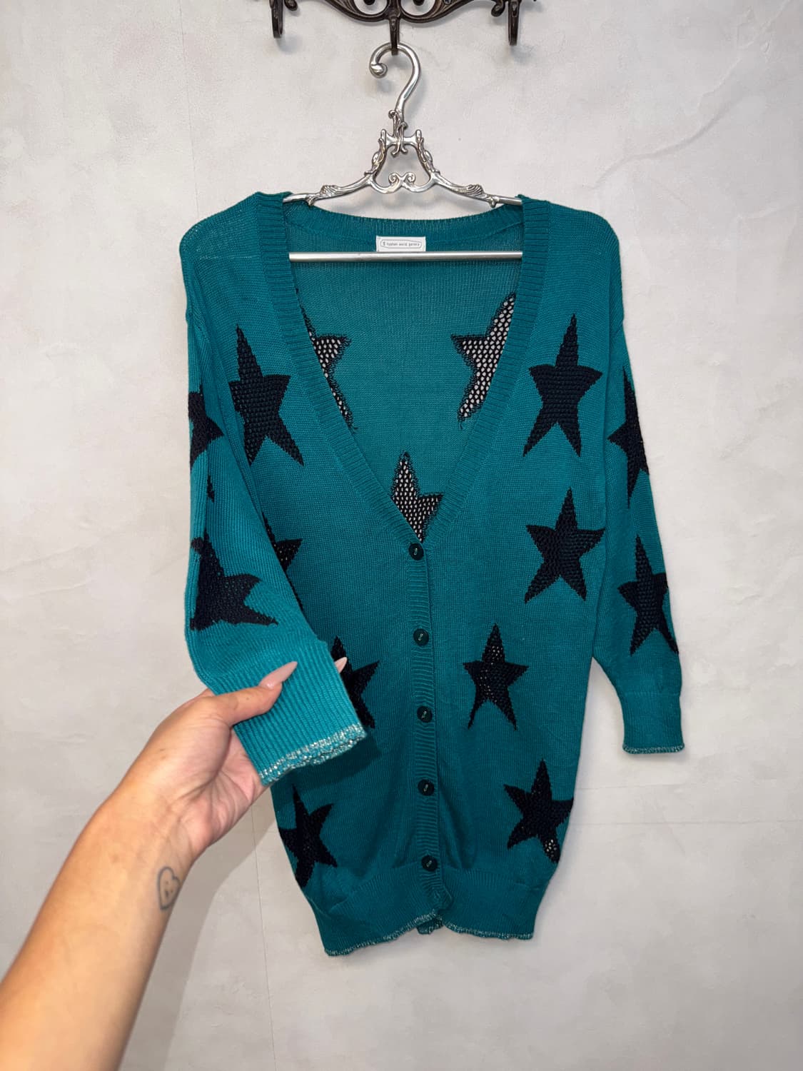 Mint black star loose cardigan 상품이미지2