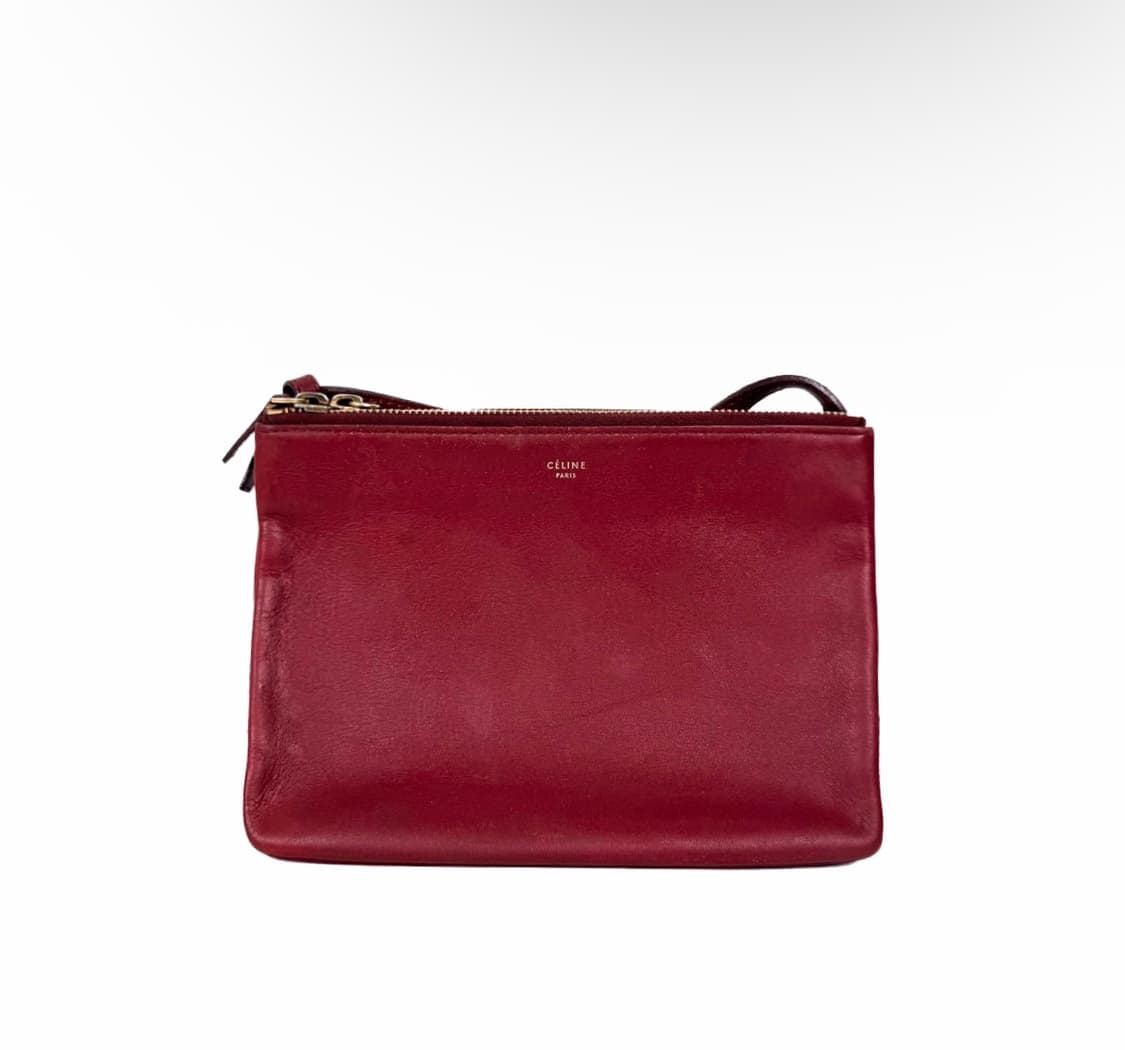 [M] 셀린느 여성 램스킨 폴디드 트리오 숄더 크로스백 미디움 버건디 상품이미지1