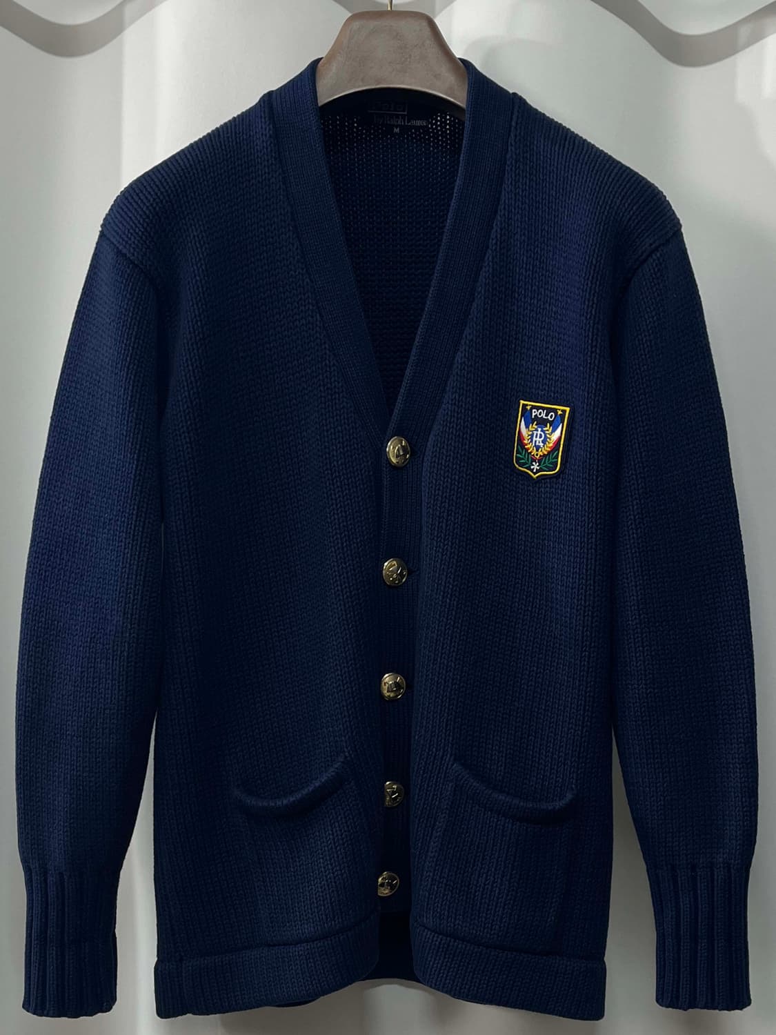 80's 폴로 랄프로렌 인디고 네이비 유니크레스트 금장 가디건 자켓 상품이미지1