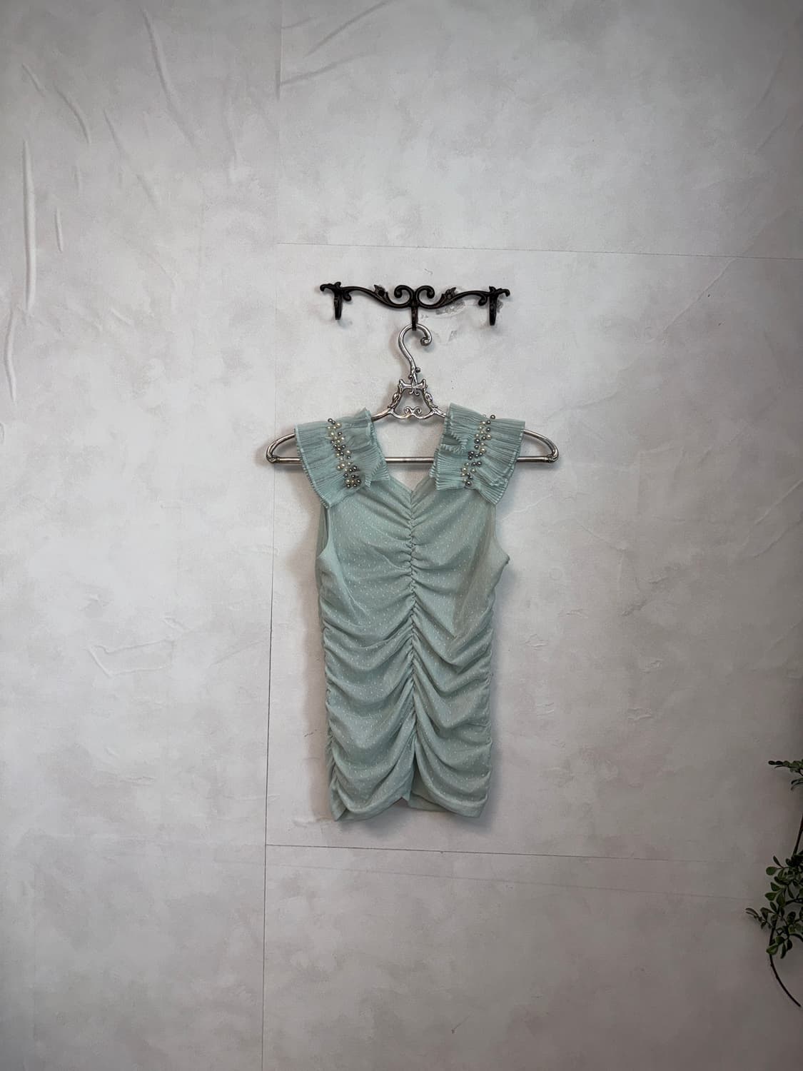 Mint dot shirring pleats beads 슬리브리스 상품이미지8