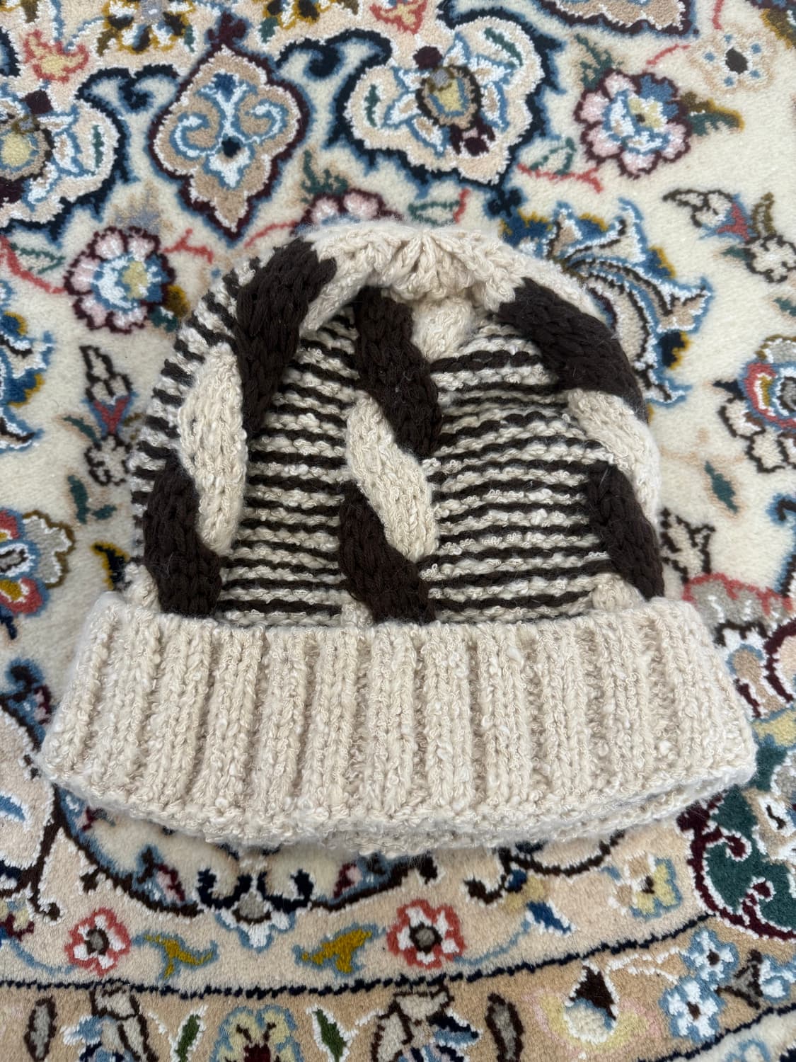 Cream & Brown Cable Knit Beanie 상품이미지2
