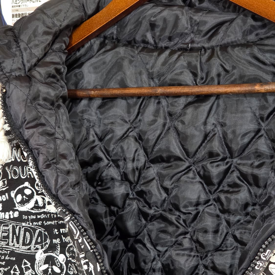 빈티지 레터링 블랙 후드 누빔 베스트 점퍼 상품이미지8
