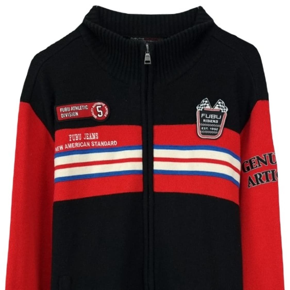 [푸부] 올드스쿨 빈티지 레이싱 패치 니트 집업 가디건 M16846 상품이미지4