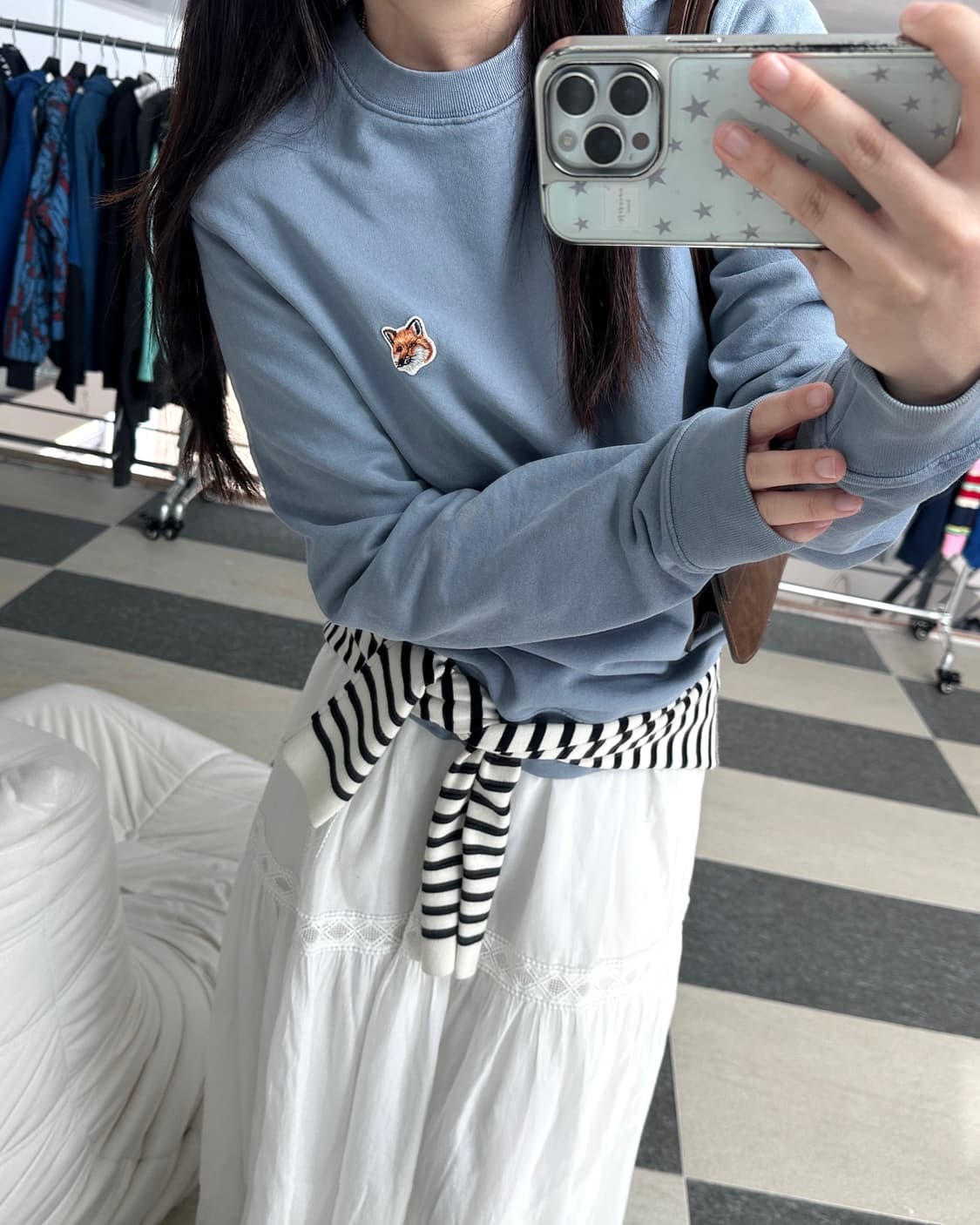 메종키츠네 폭스헤드 뮤트블루 맨투맨  상품이미지2