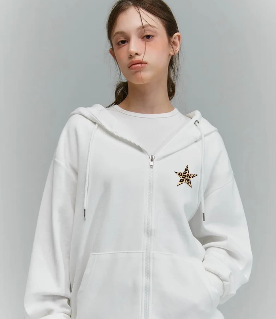 LEOPARD STAR 후드집업 [화이트] 후드 집업 후드티 후디 겨울옷 상품이미지1