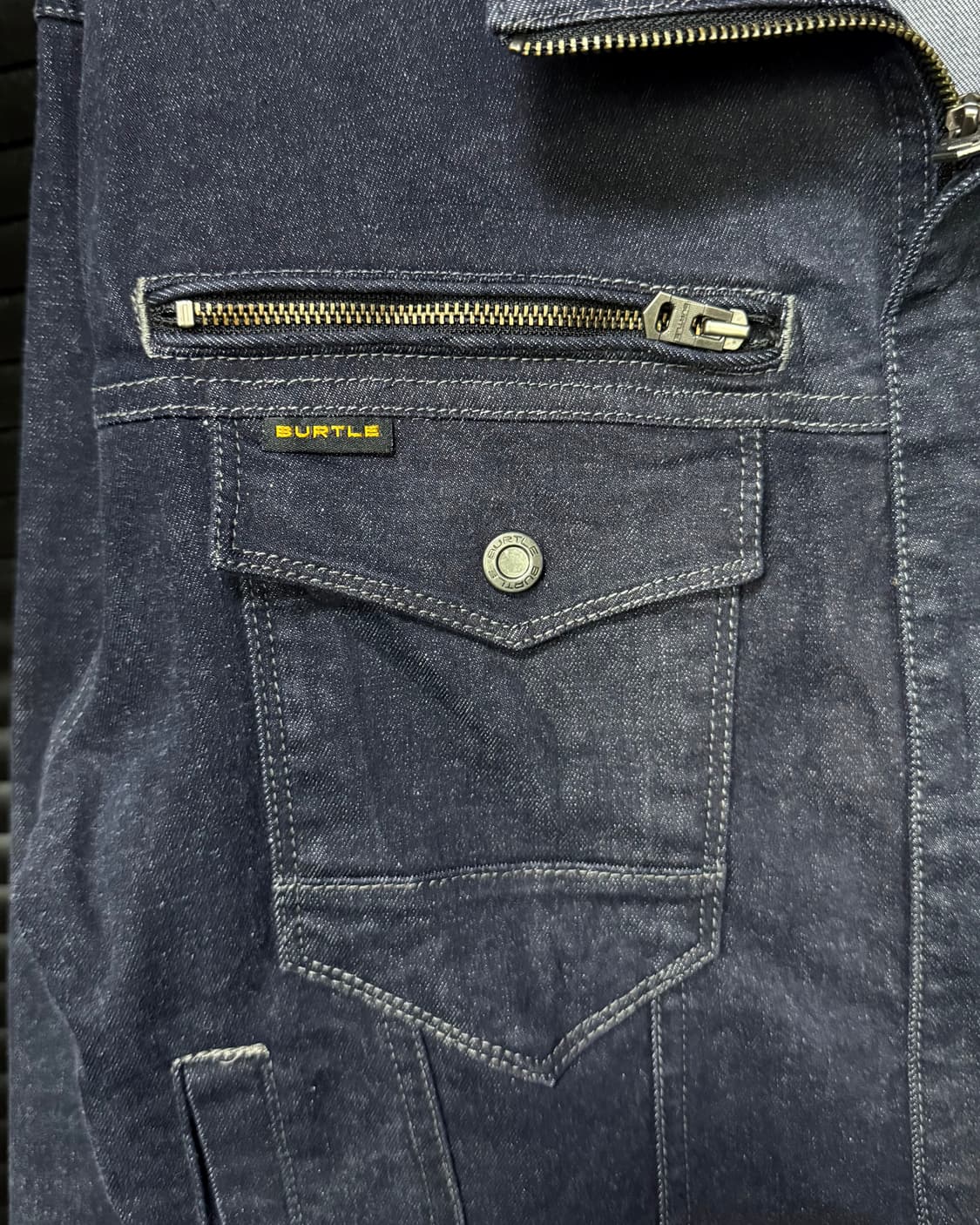 BURTLE 일본 아메카지 데님 트러커 진청 하이넥 집업 워크 자켓 LL 상품이미지4