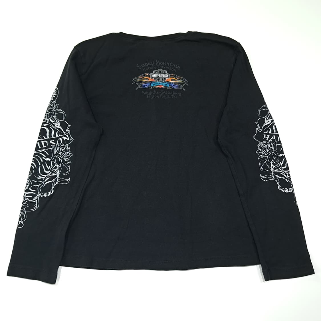 CL563 2XL 할리데이비슨 00s 미국판 타이거로즈 블랙 V넥 티셔 상품이미지6