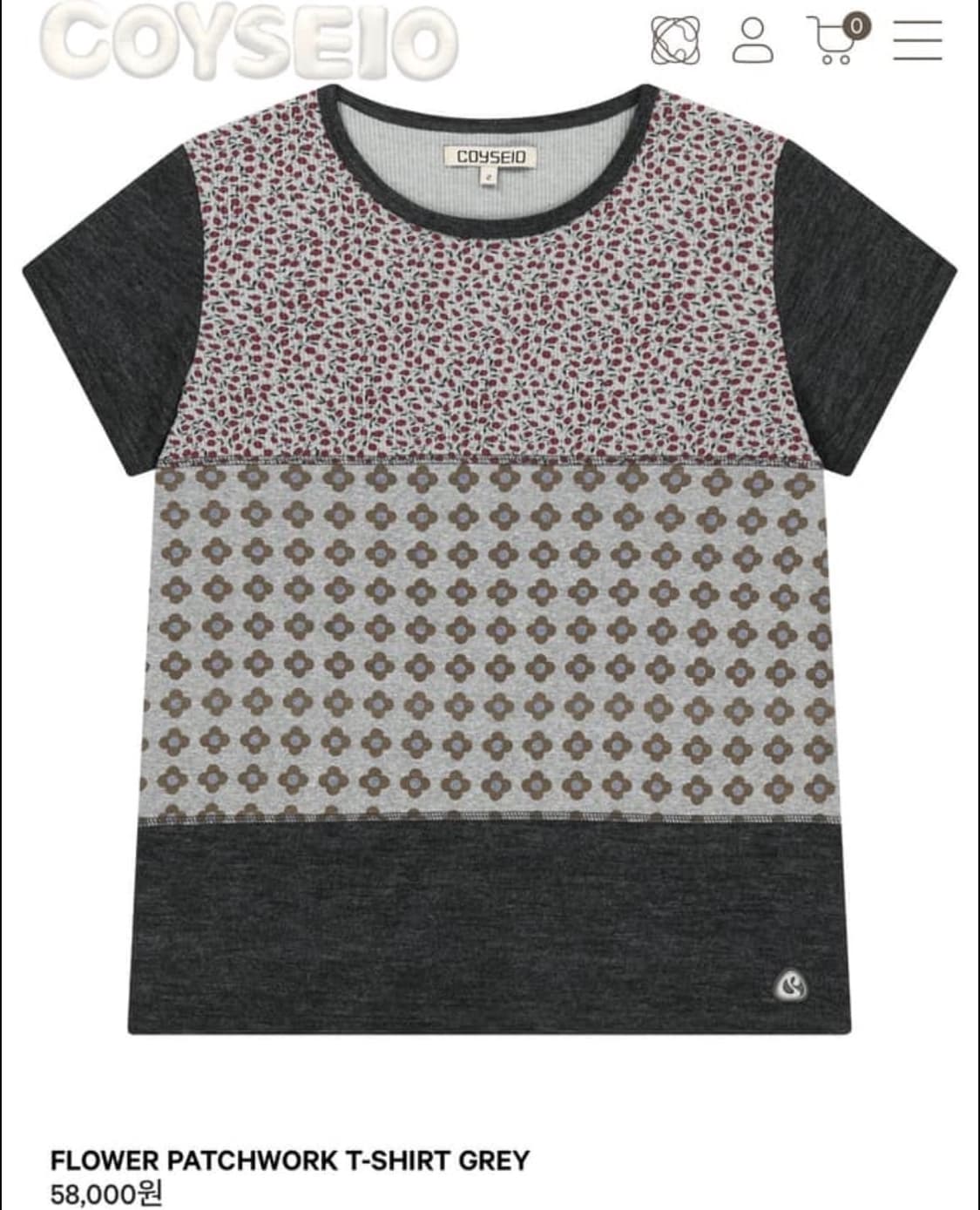 코이세이오 26ss플라워 패치워크 티셔츠 그레이 상품이미지1