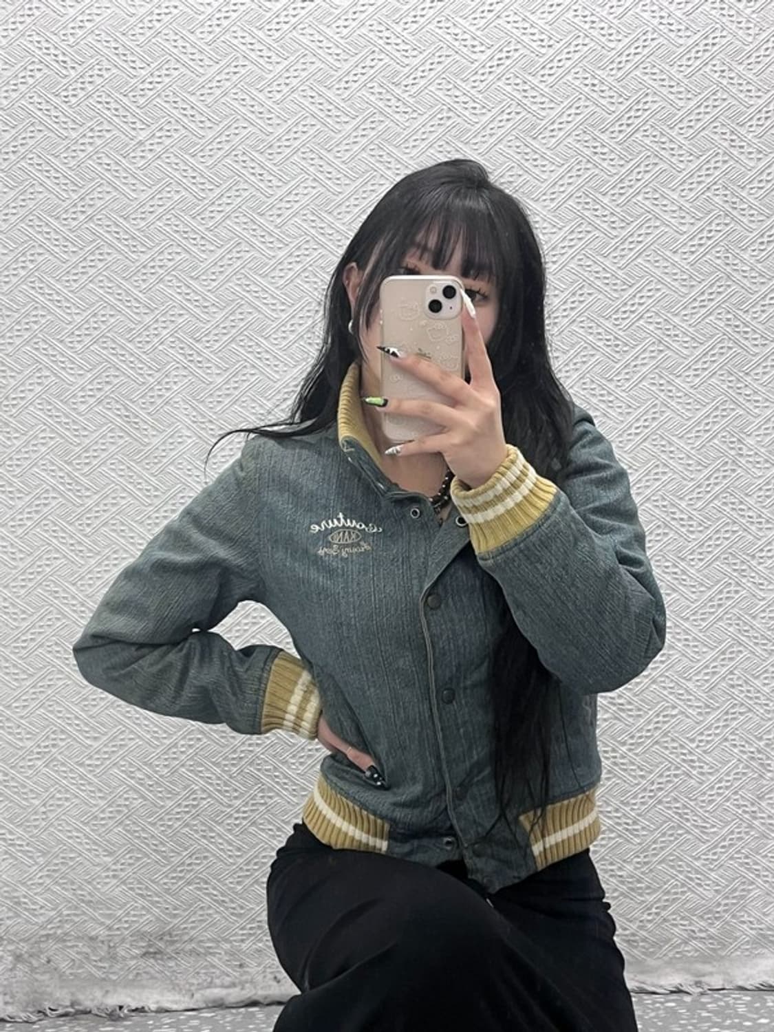 칼 카니 걸 Y2K 레트로 빈티지 데님 워싱 바시티 자켓 M C08803 상품이미지2