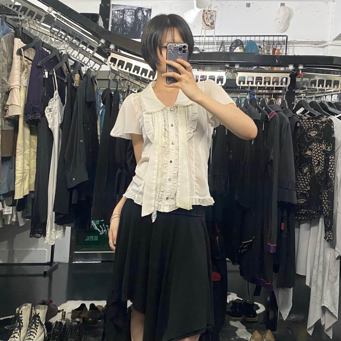 Axes femme 프릴 레이스 디테일 리본타이 블라우스 상품이미지9