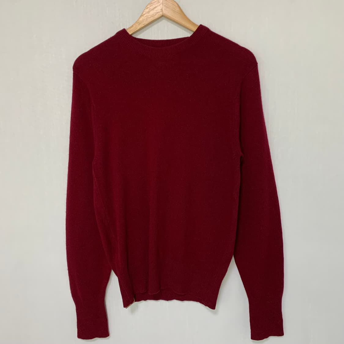 빈티지 캐시미어 100% 니트 스웨터 라운드넥 버건디 상품이미지2
