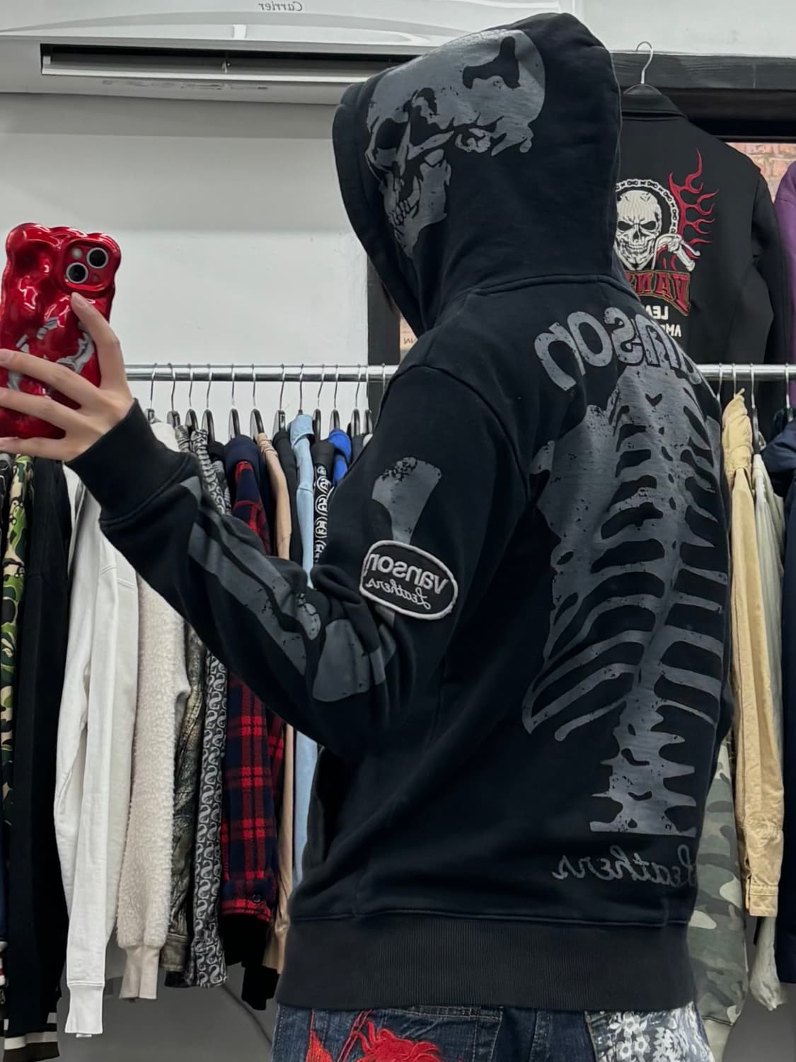 밴슨 레더 본 블랙 후드집업  상품이미지5