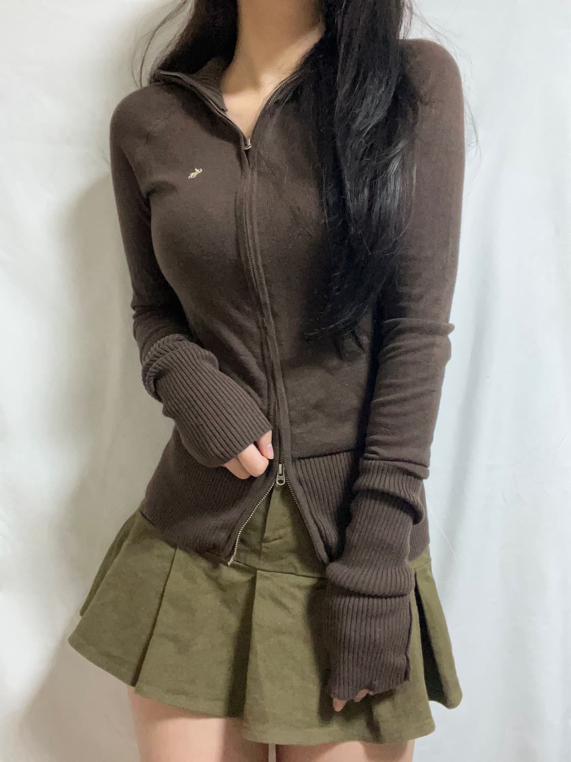 갈색 니트집업 상품이미지1