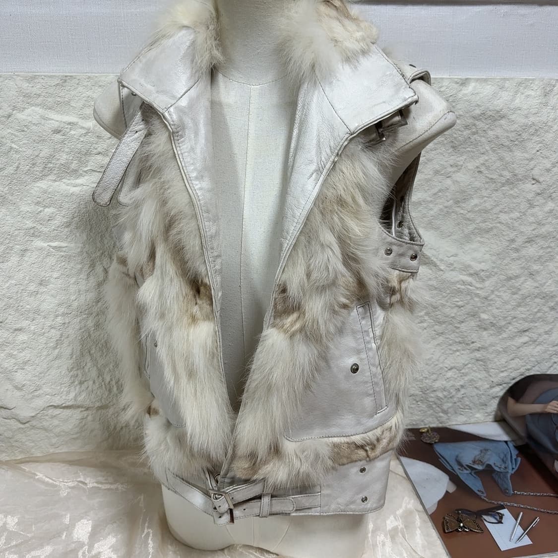 빈티지 고딕 여우털 폭스퍼 양가죽 조끼 베스트 상품이미지2
