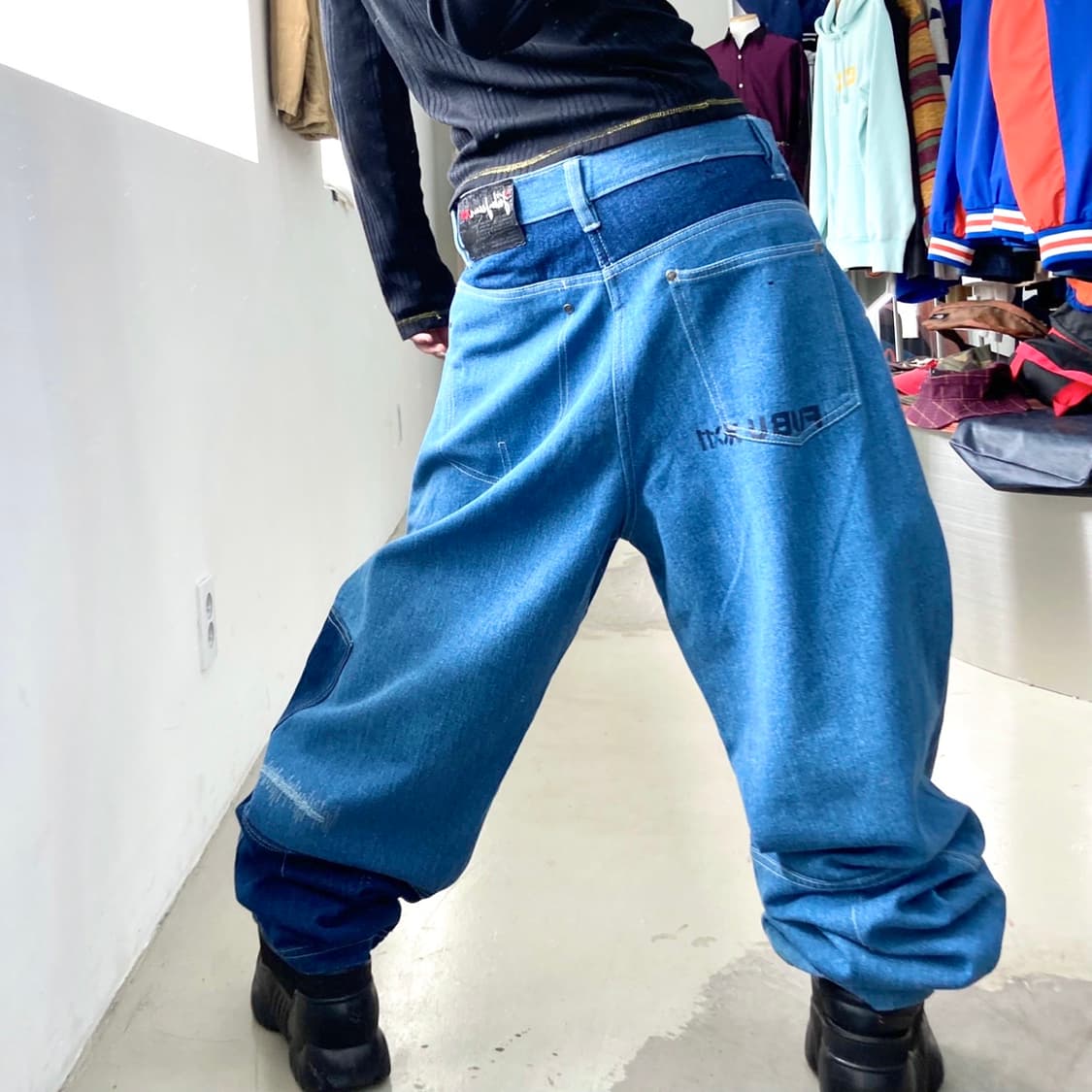 푸부 클라우드 패치워크 올드스쿨 와이드 데님 팬츠 상품이미지4
