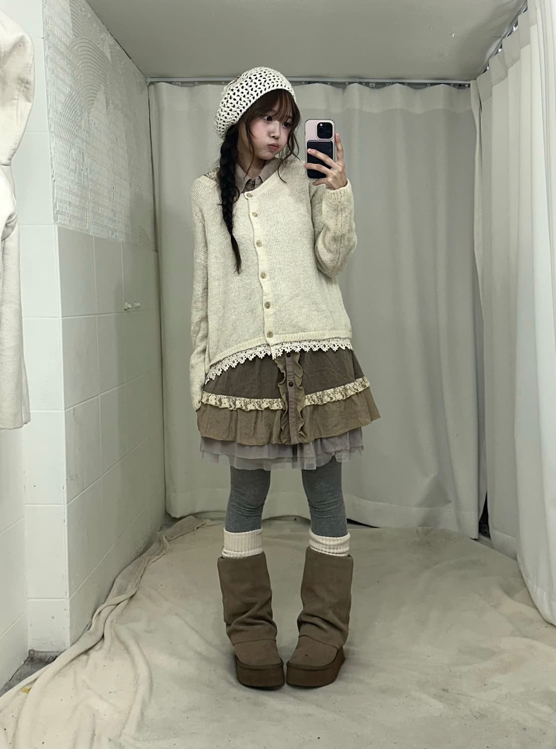 액시즈팜 아이보리 떡볶이코트 모리걸 코디세트 상품이미지3