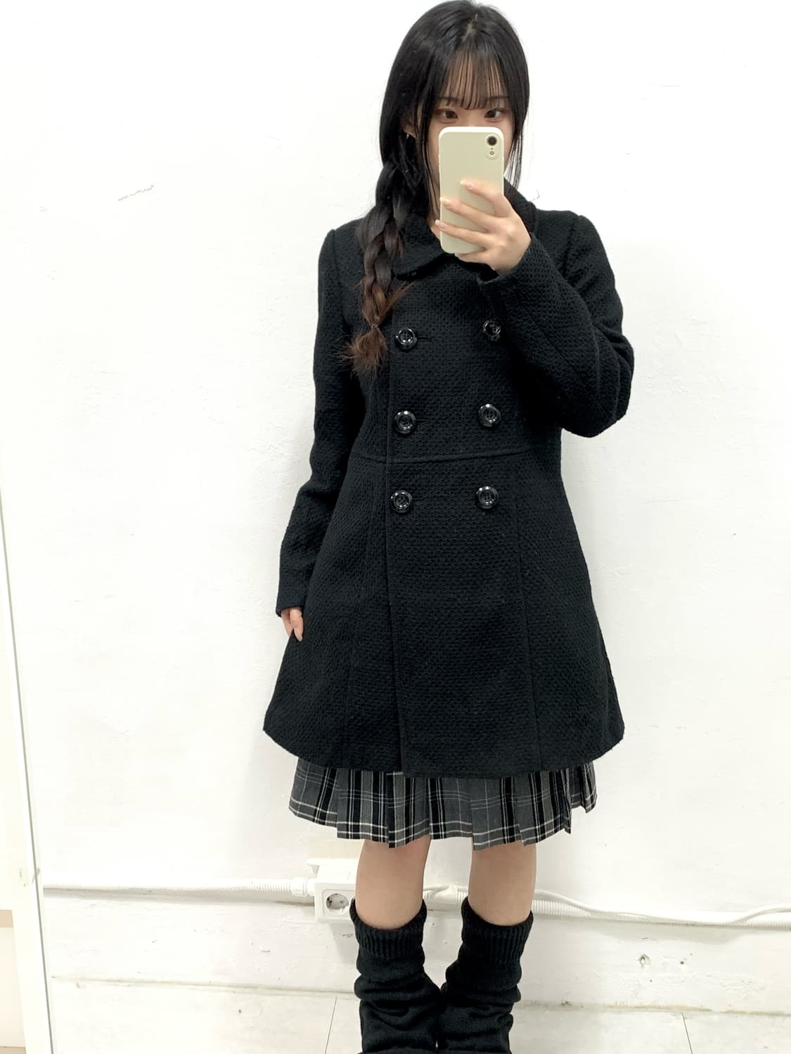 [MIEL] 도쿄걸 너드 블랙 롱코트 상품이미지3