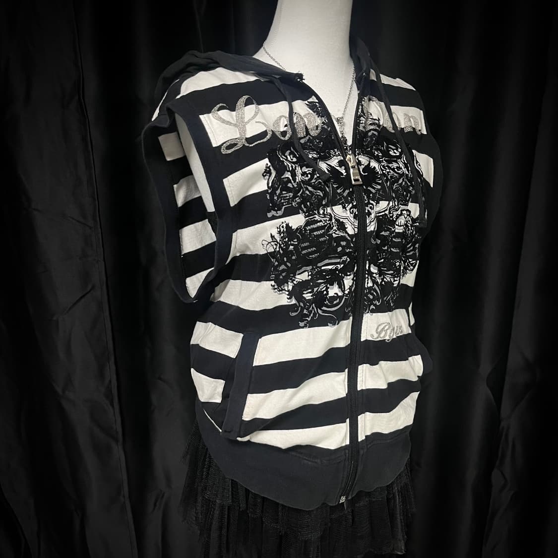 펑크 스트라이프 베스트 후드집업 갸루 상품이미지2