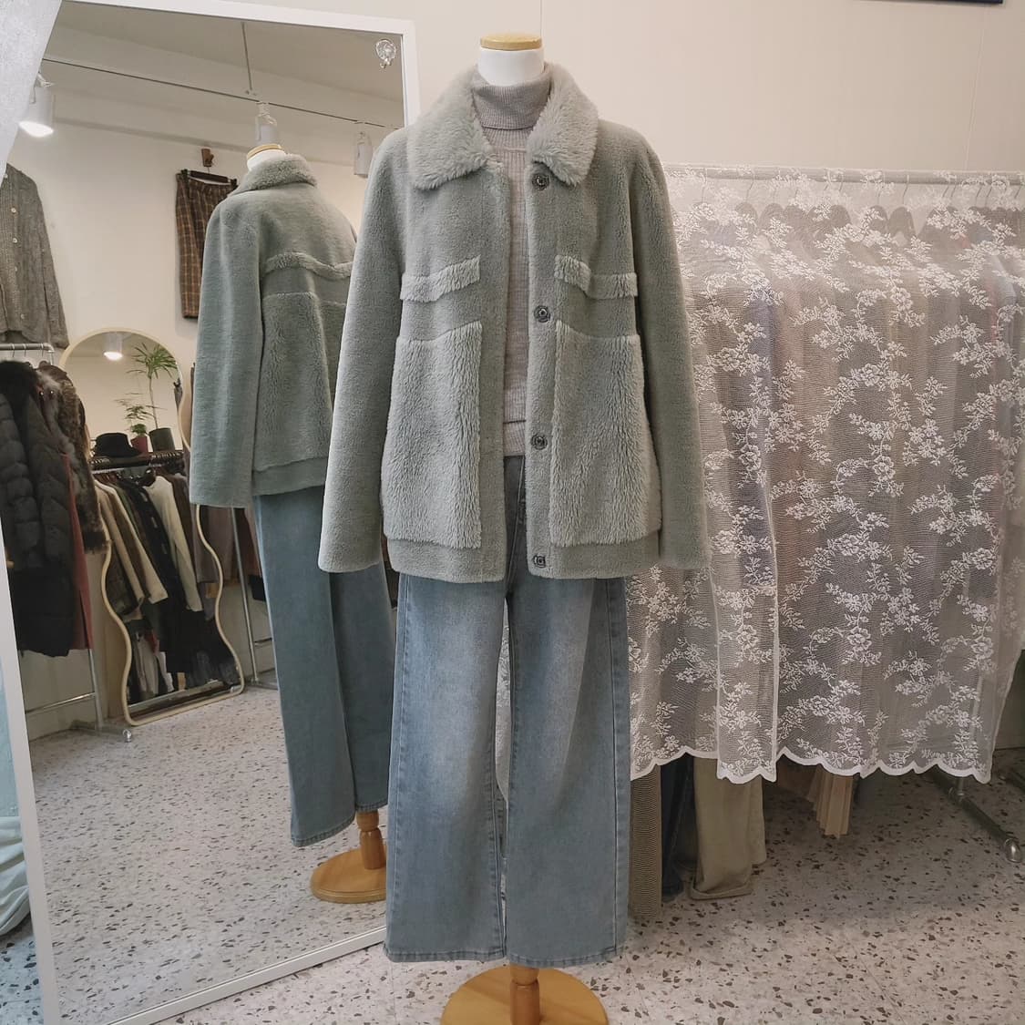 민트그레이 양모100 무스탕 상품이미지2