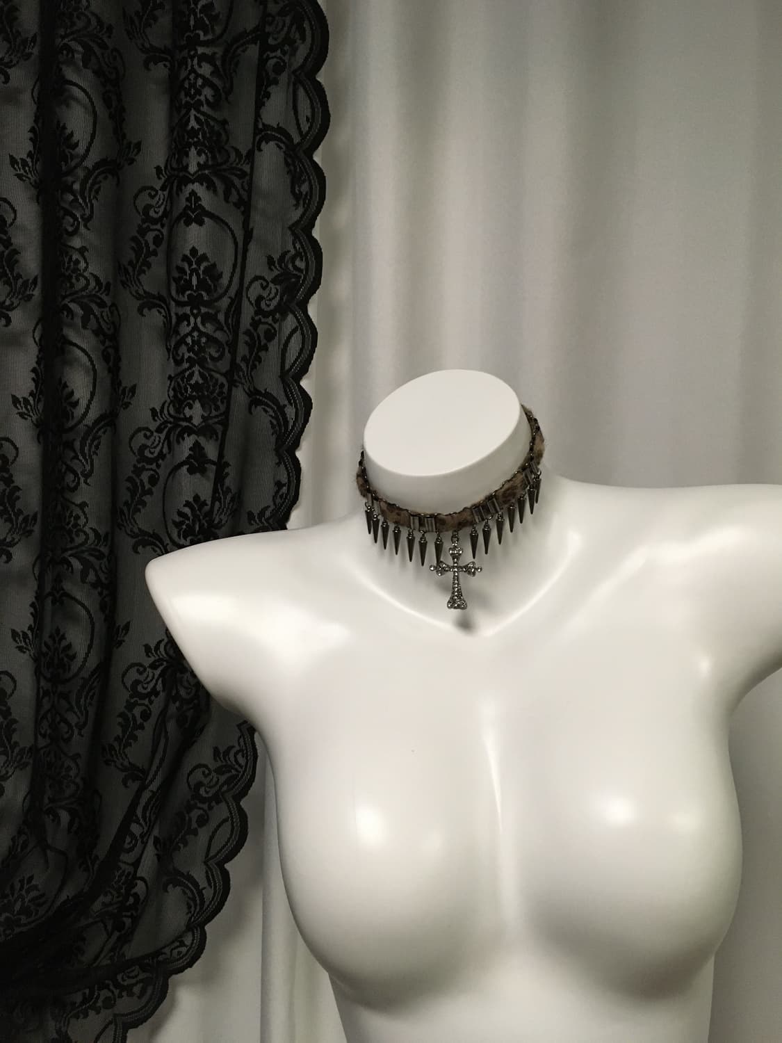 Vintage 핀터레스트 나나 펑크 레오파드 호피 퍼 십자가 목걸이 초커 상품이미지5