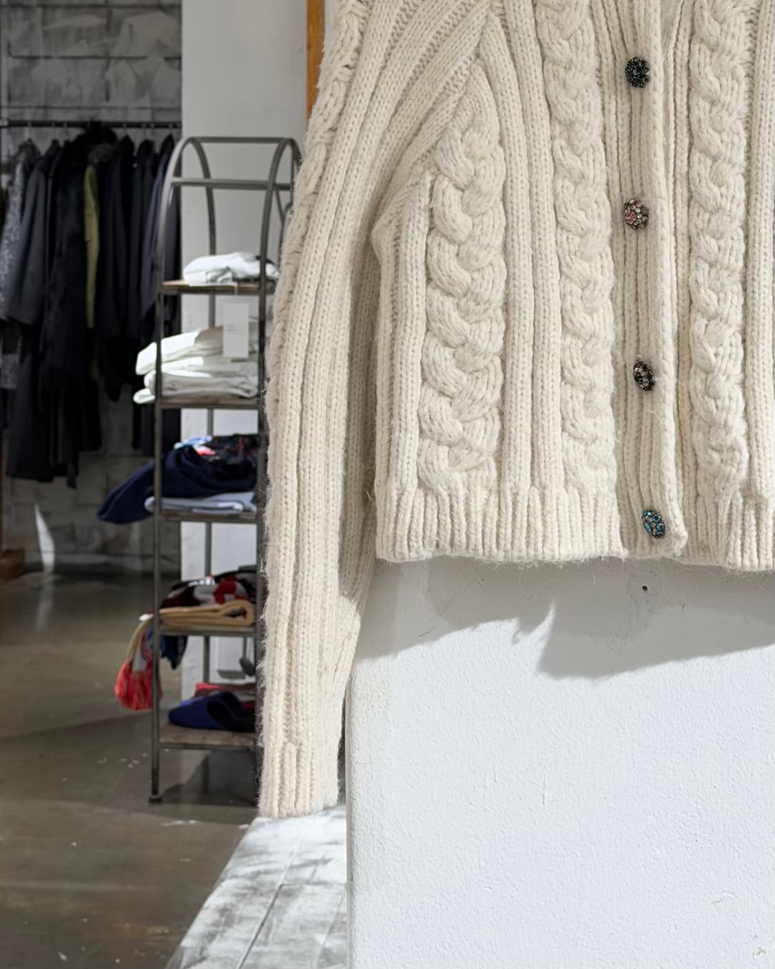 가니 아이보리 fw19 다이아몬드 울 블렌드 케이블 니트 가디건 상품이미지5