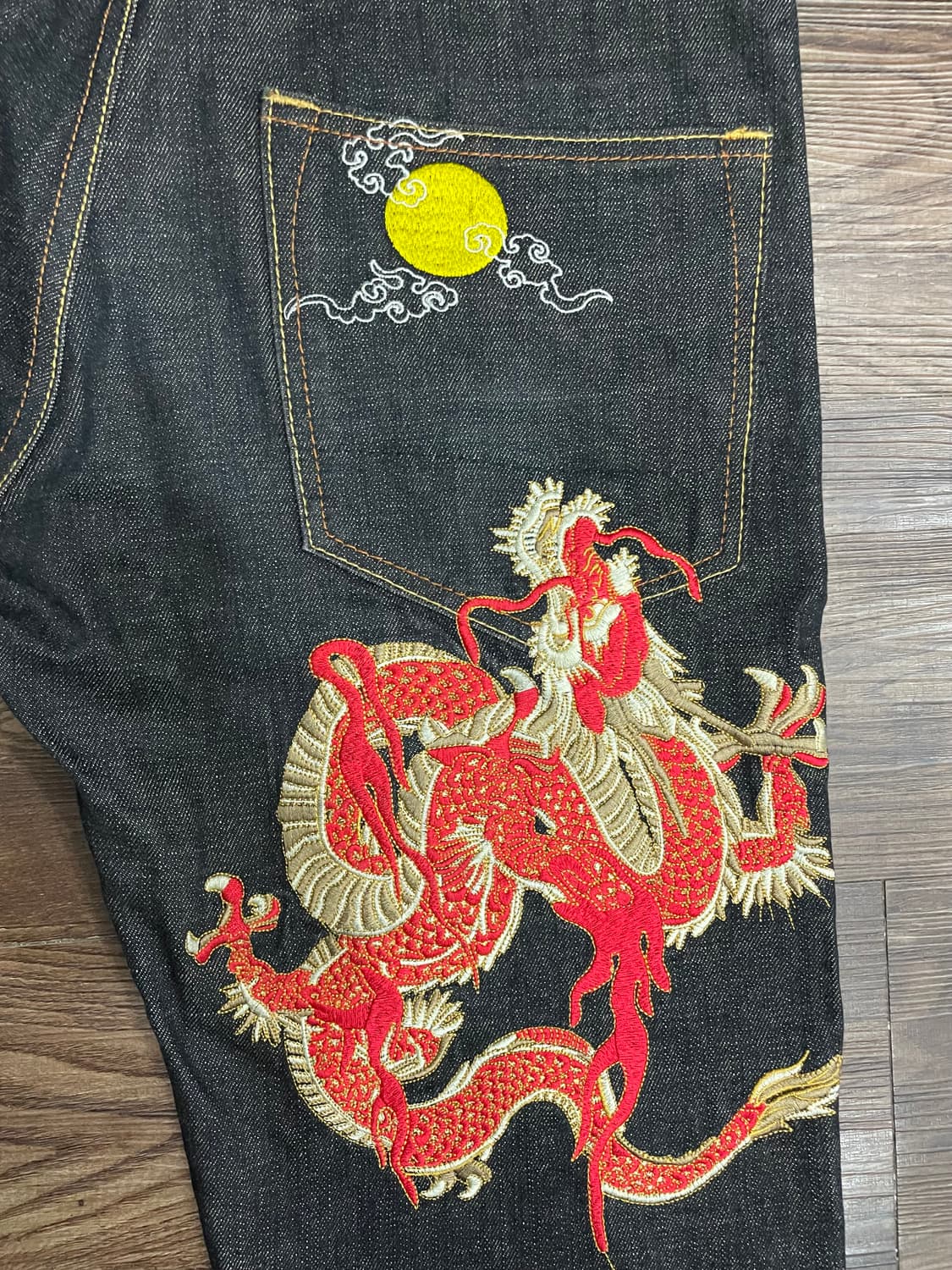 에비수 재팬 용자수 레드 드래곤 자수 데님 팬츠 상품이미지9