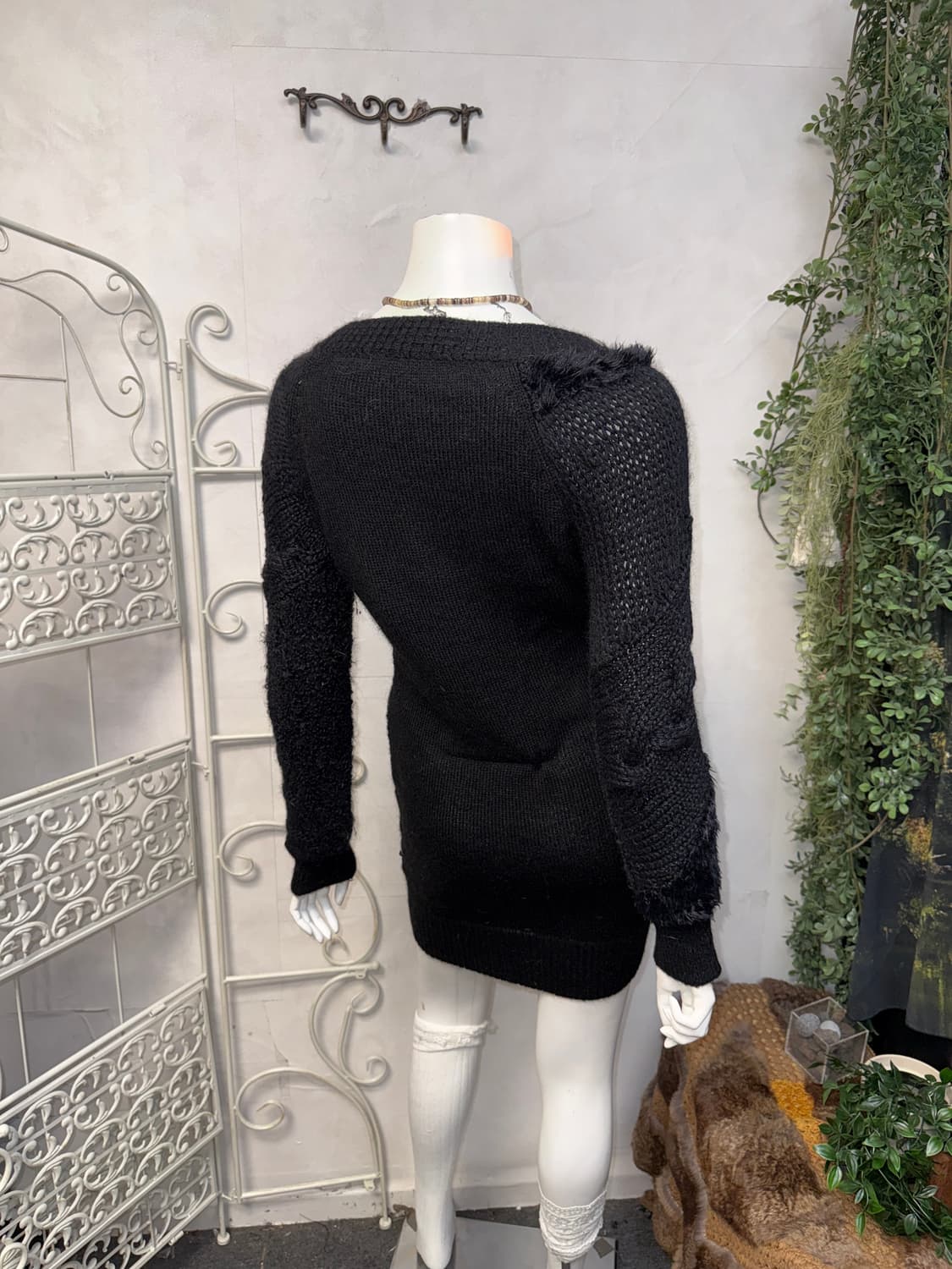 Obzee black rabbit fur trimming wool ops 상품이미지2
