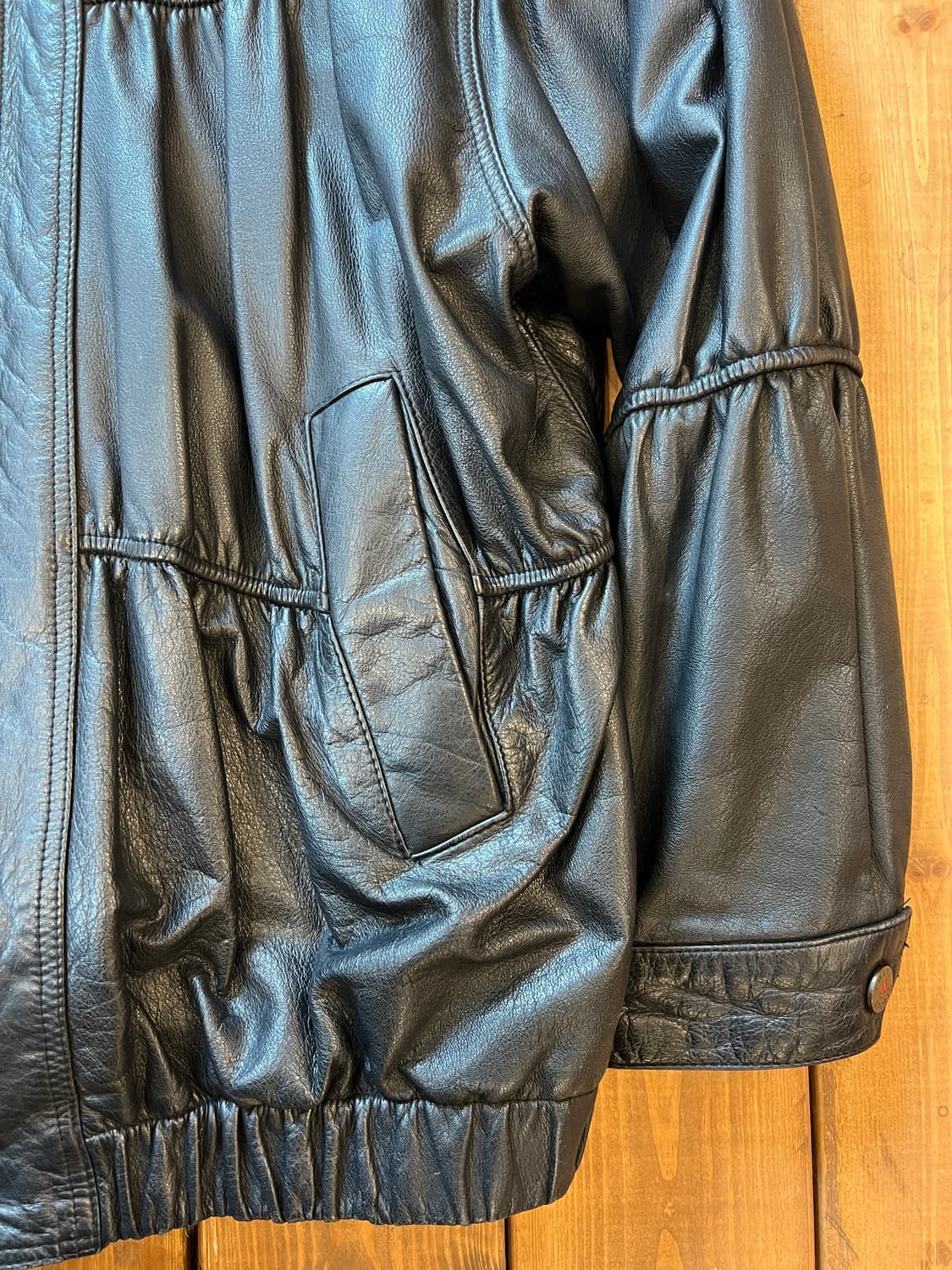 블랙 양가죽 셔링 자켓 상품이미지7