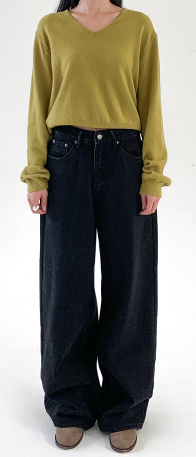 밀리언코르9445- 클래식 블랙 와이드 데님팬츠 상품이미지3