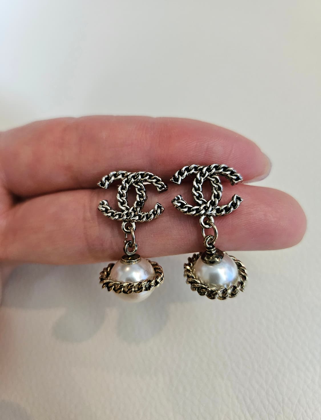 샤넬 앤틱체인우주선 CC 진주 드롭귀걸이 업사이클링 상품이미지2