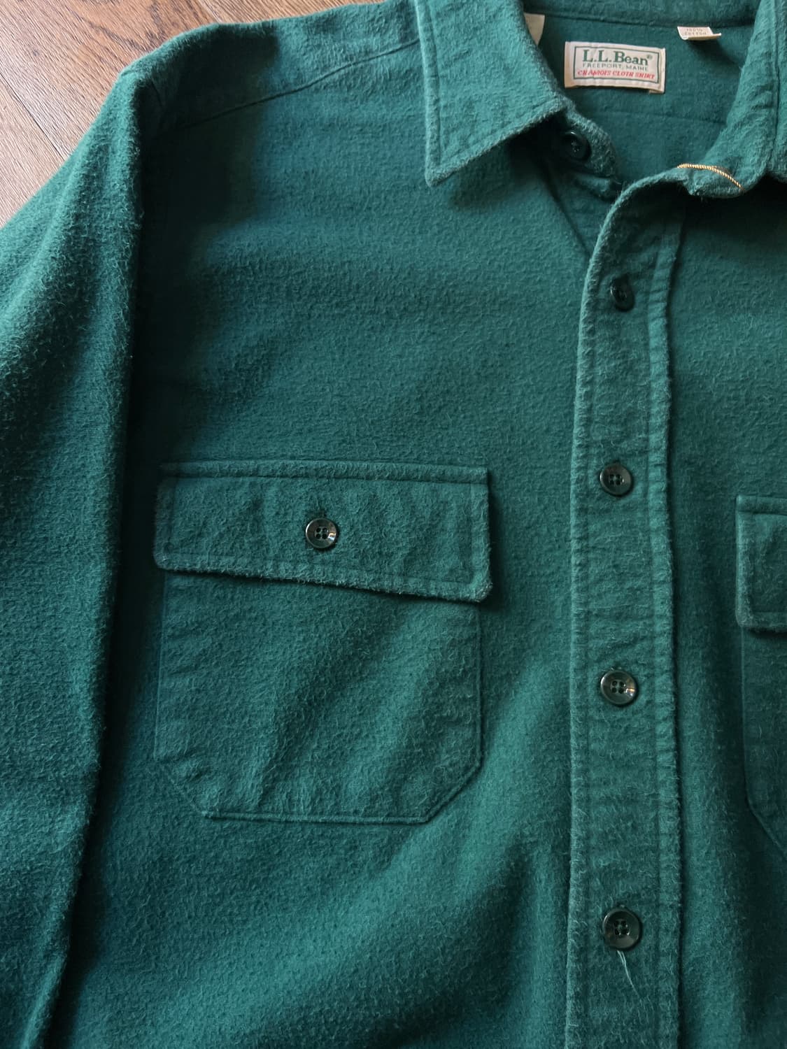 [L]90's 엘엘빈 Made in USA 빈티지 그린 샤모아 셔츠 상품이미지3