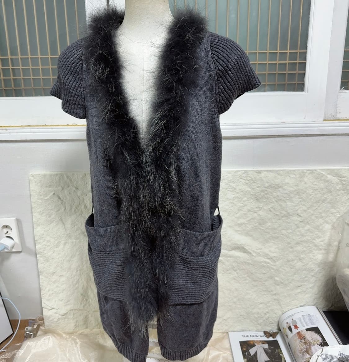 빈티지 그레이 여우털 폭스퍼 니트 조끼 베스트 상품이미지2