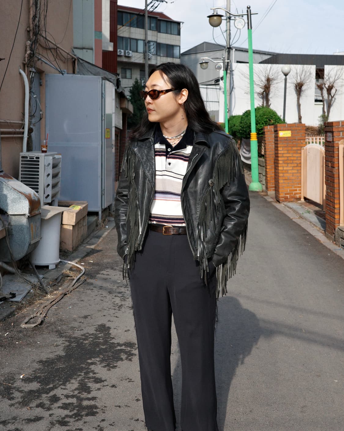 80‘s Velour 스트라이프 오픈카라 폴로셔츠 상품이미지5