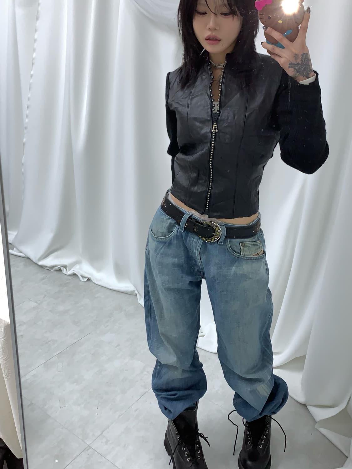 y2k 펑크 큐빅 가죽자켓 상품이미지1