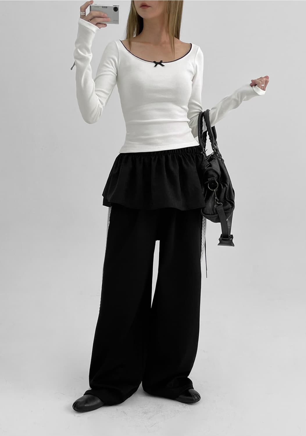 블랙업 레엇 셔링 레이어드 랩스커트 상품이미지4