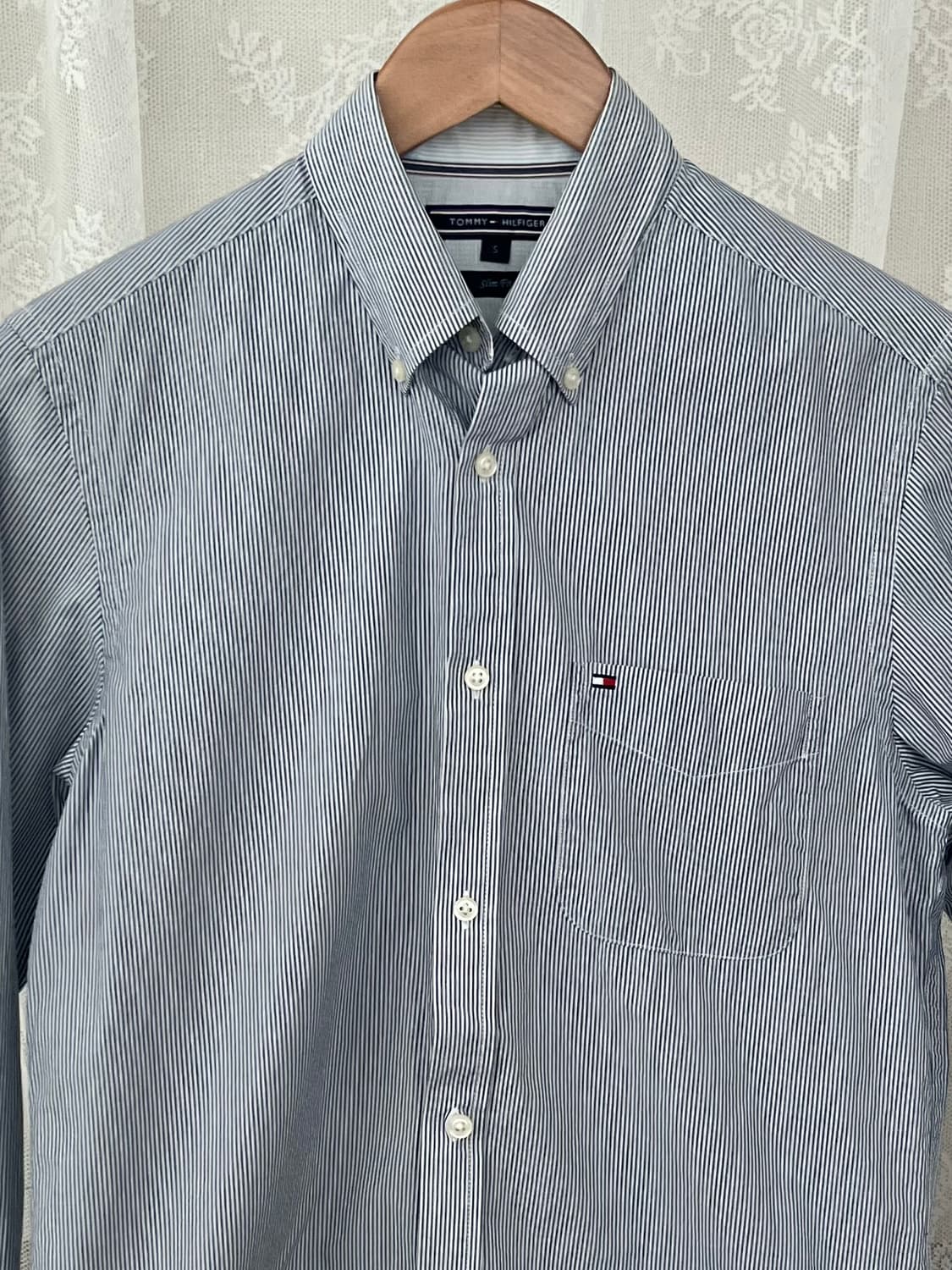 S) 타미힐피거 슬림핏 핀 스트라이프 셔츠 네이비 상품이미지3