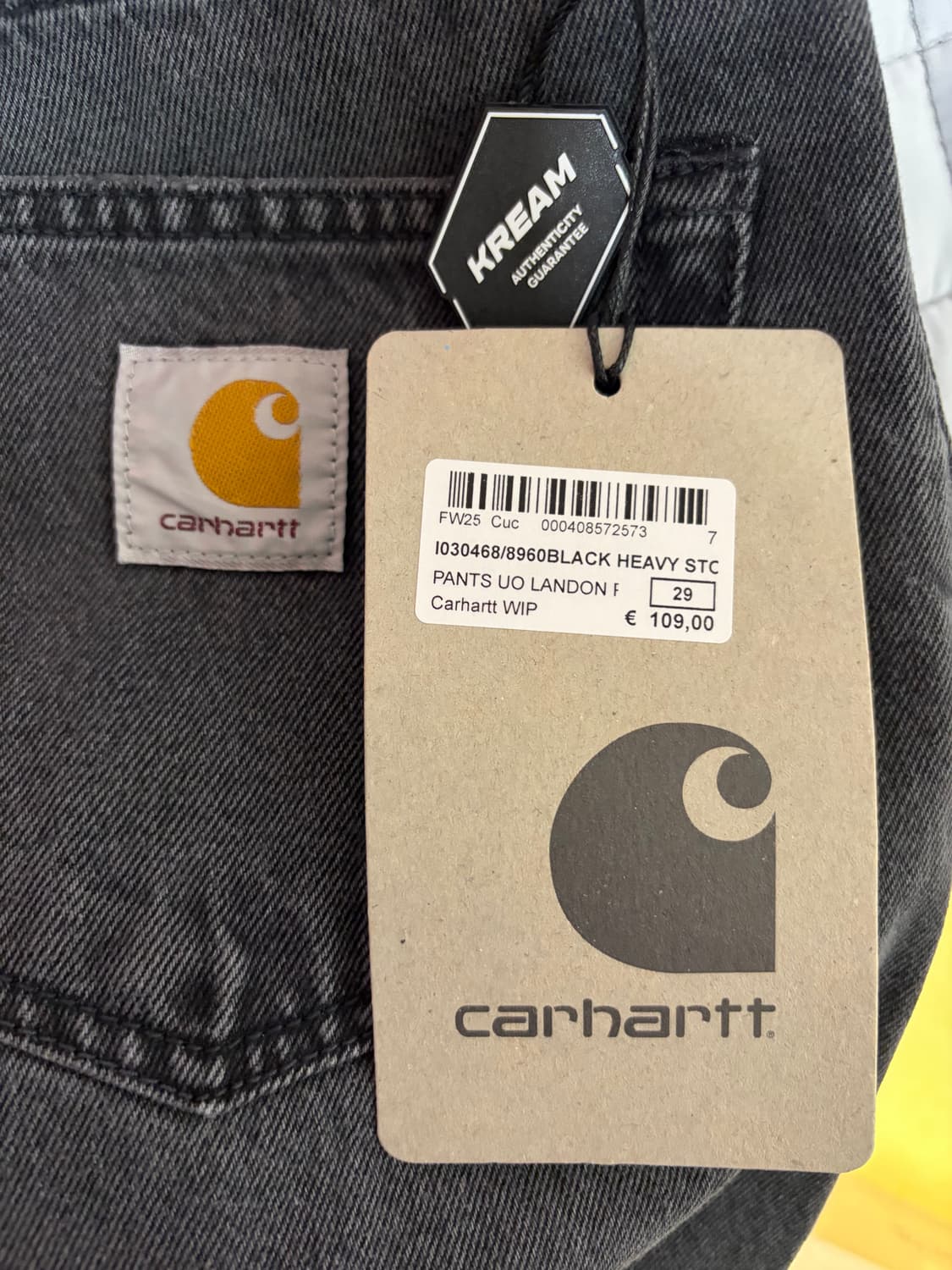 (새상품/29) 칼하트 랜든팬츠 블랙 헤비스톤워시 상품이미지4